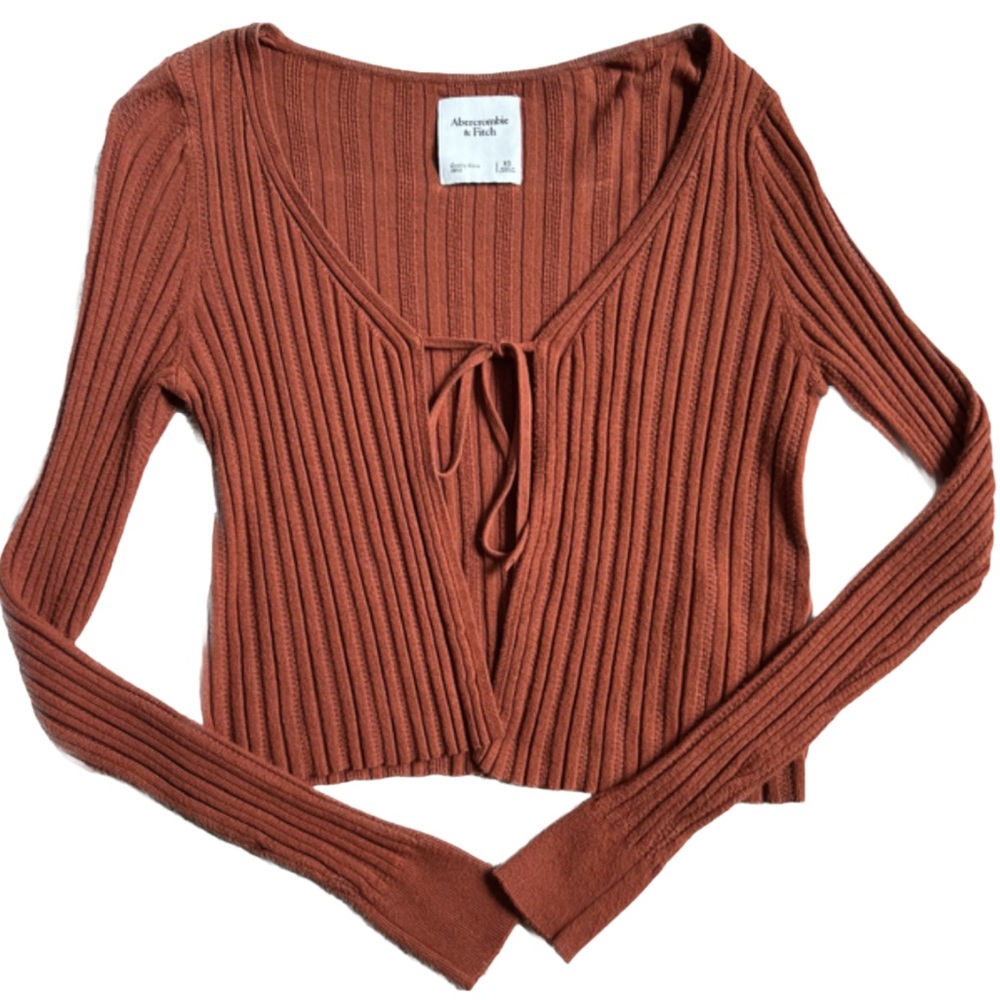 ABERCROMBIE AND FITCH BURNT ORANGE TIE FRONT LONG SLEEVE SWEATER/CARDIGAN XS